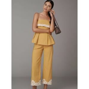 NEW NWT Anthropologie The Colette Embroidered Crop Wide-Leg Pants by Maeve 27